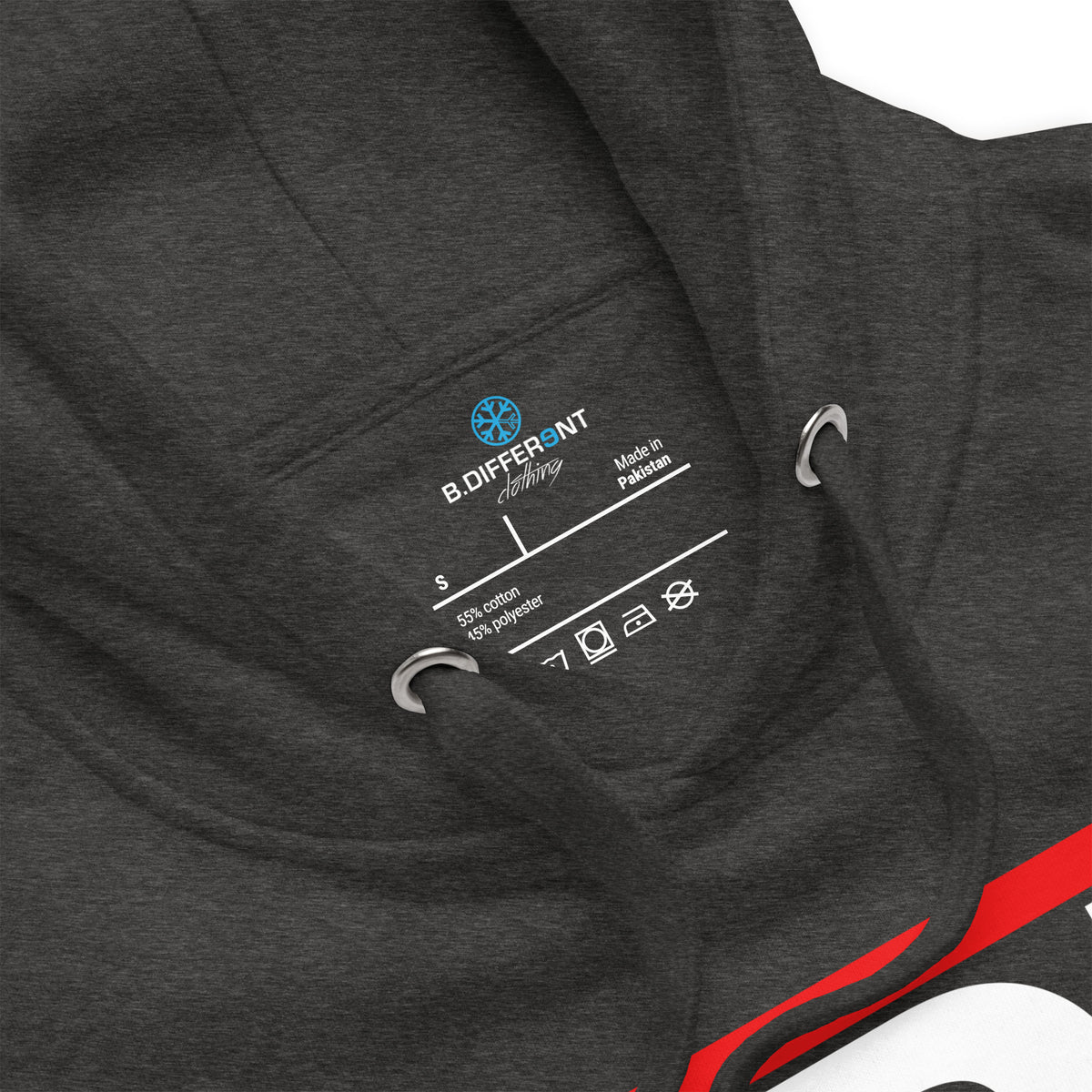 Charcoal Heather-BDFRNT OG Logo Hoodie from B.Different Clothing, collar, graffiti-inspired streetwear