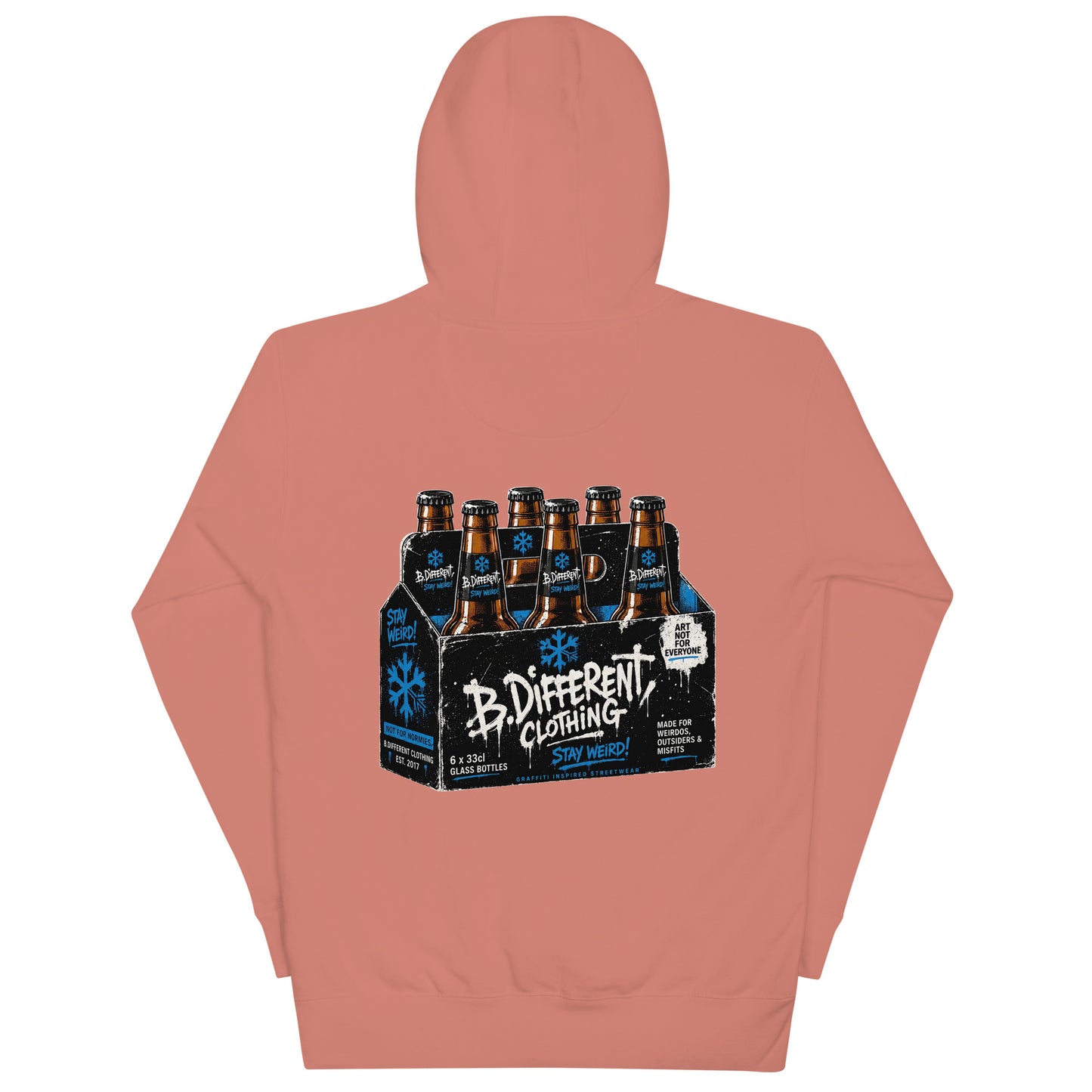 Pink-Six Pack Beer Graffiti Hoodie from B.Different Clothing, back view, graffiti-inspired streetwear