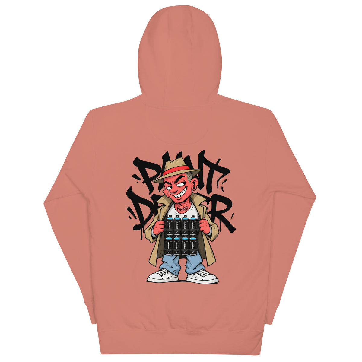 Pink-Paint Dealer Graffiti Character Hoodie from B.Different Clothing, back view, graffiti-inspired streetwear