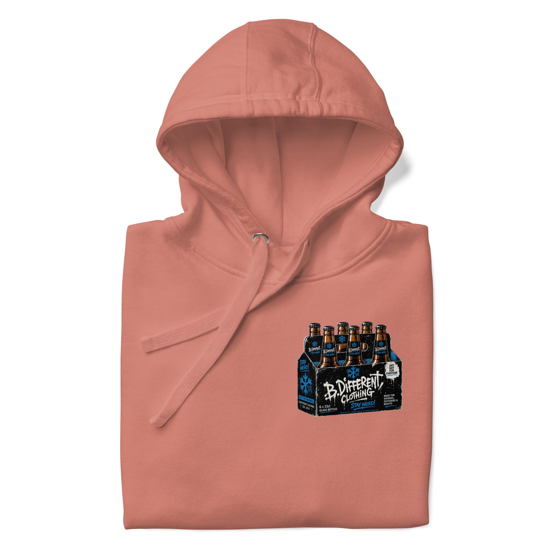 Pink-Six Pack Beer Graffiti Hoodie from B.Different Clothing, folded, graffiti-inspired streetwear