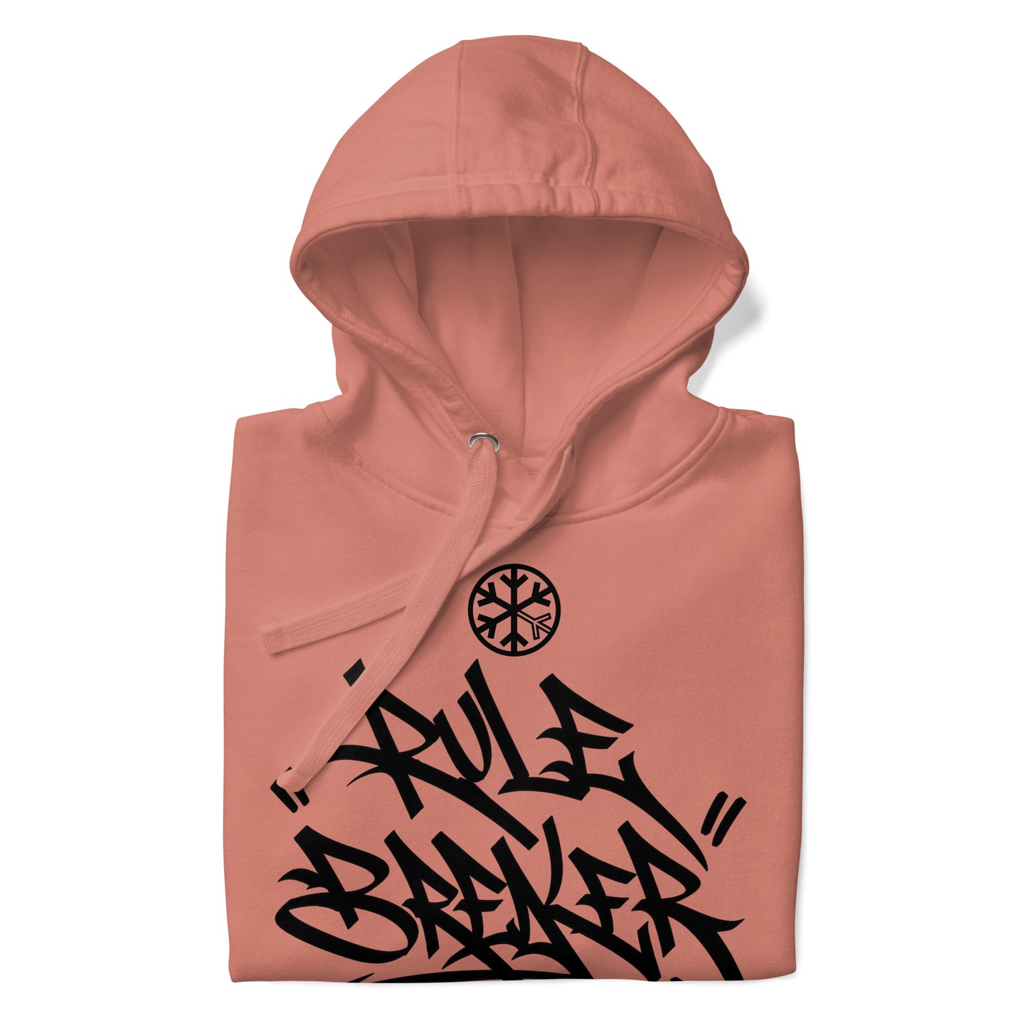 Dusty Rose-Rule Breaker Graffiti Tag Hoodie from B.Different Clothing, folded, graffiti-inspired streetwear