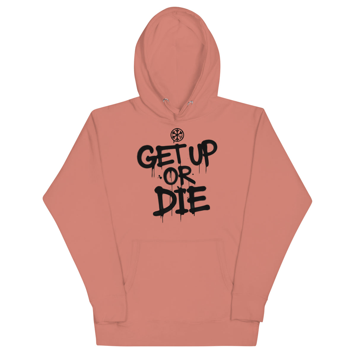 Dusty Rose-Get Up or Die Graffiti Tag Hoodie from B.Different Clothing, front view, graffiti-inspired streetwear