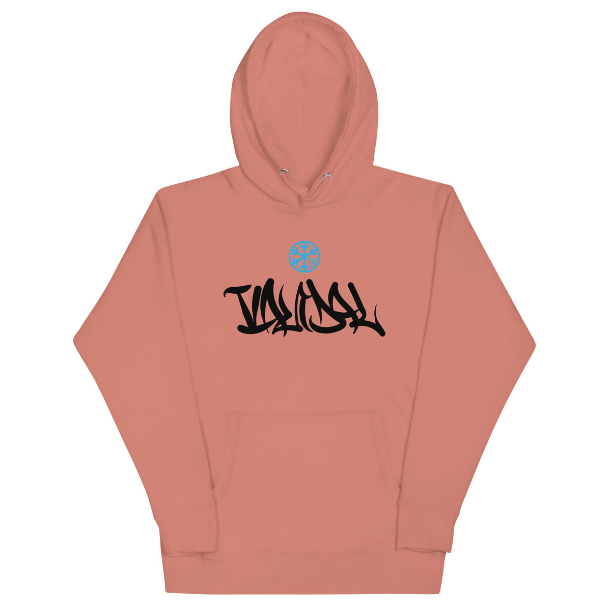 Dusty Rose-Vandal Graffiti Tag Hoodie from B.Different Clothing, front view, graffiti-inspired streetwear