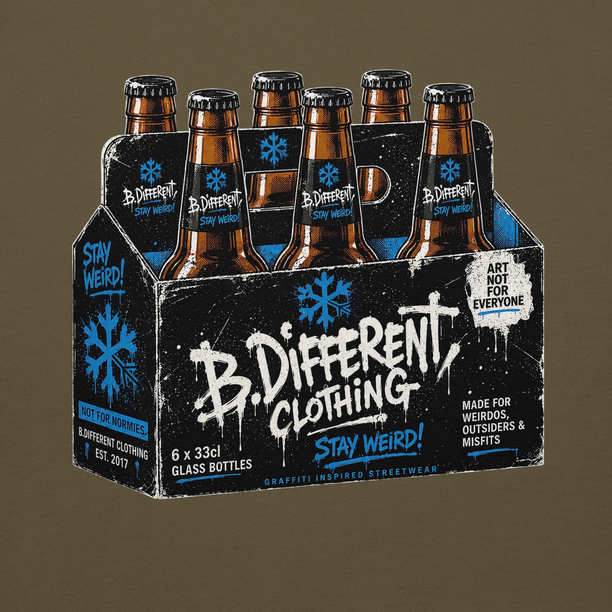 Army Green-Six Pack Beer Graffiti Hoodie from B.Different Clothing, graphic, graffiti-inspired streetwear
