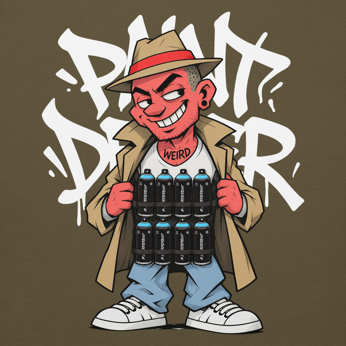 Army Green-Paint Dealer Graffiti Character Hoodie from B.Different Clothing, graphic, graffiti-inspired streetwear