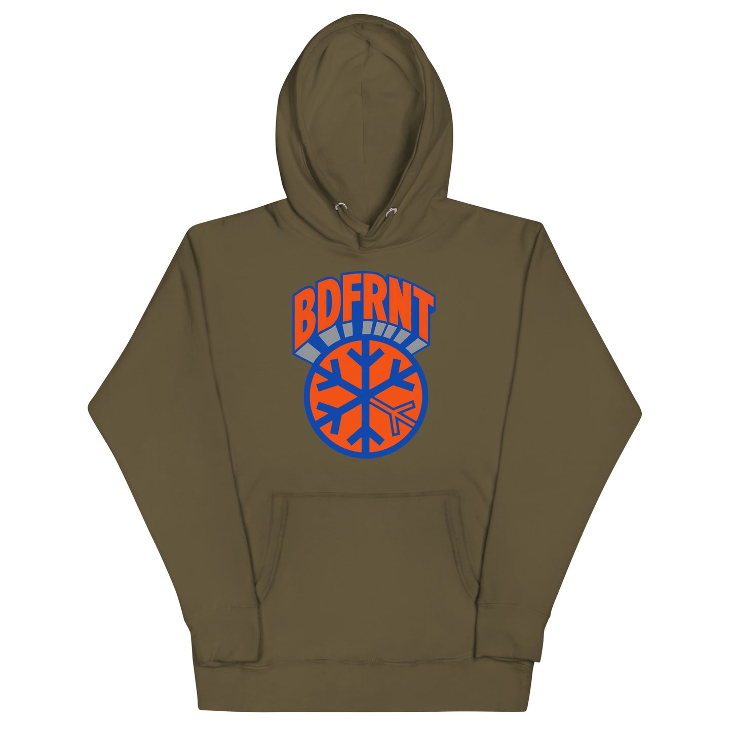 Green-BDFRNT Logo 1989 Hoodie from B.Different Clothing, front view, graffiti-inspired streetwear