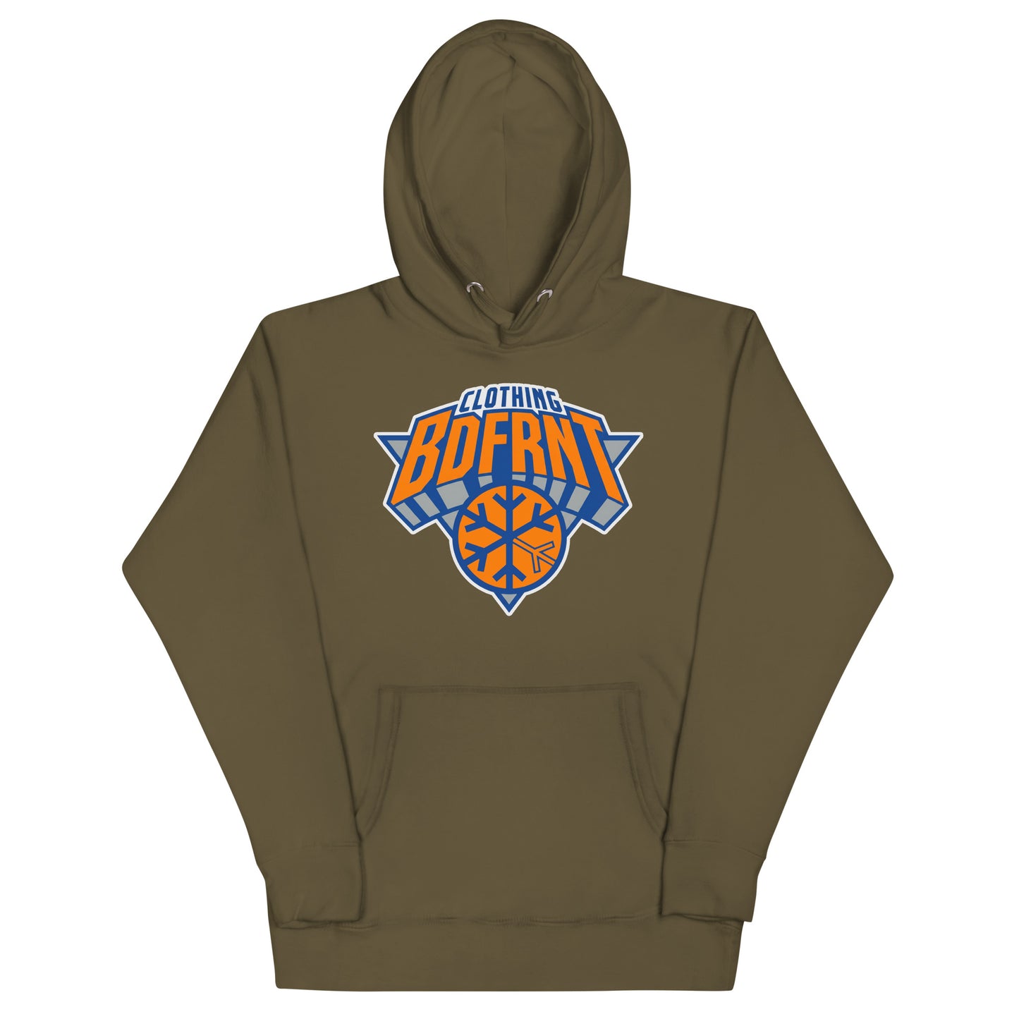 Green-BDFRNT Logo 2011 Hoodie from B.Different Clothing, front view, graffiti-inspired streetwear