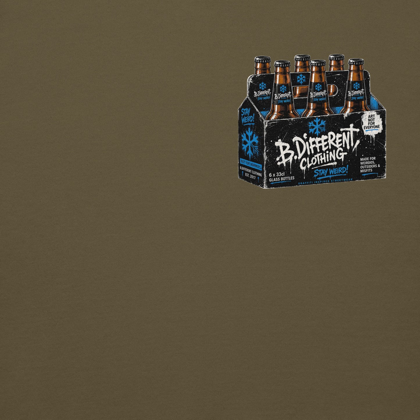 Army Green-Six Pack Beer Graffiti Hoodie from B.Different Clothing, front graphic, graffiti-inspired streetwear