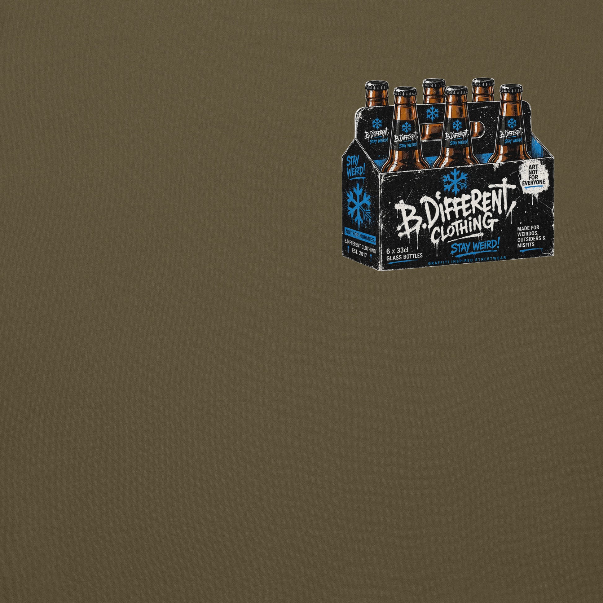 Army Green-Six Pack Beer Graffiti Hoodie from B.Different Clothing, front graphic, graffiti-inspired streetwear