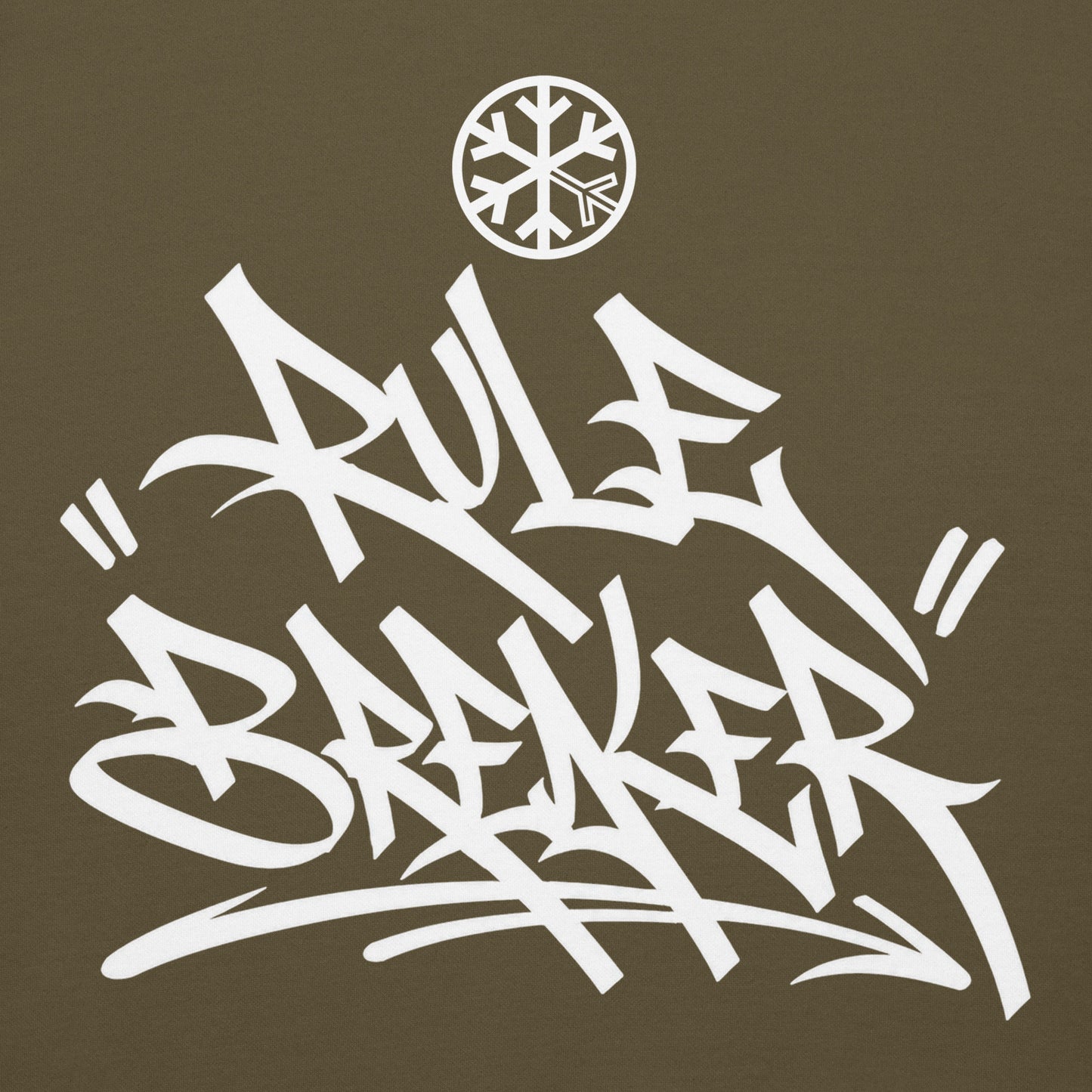 Military Green-Rule Breaker Graffiti Tag Hoodie from B.Different Clothing, front graphic, graffiti-inspired streetwear