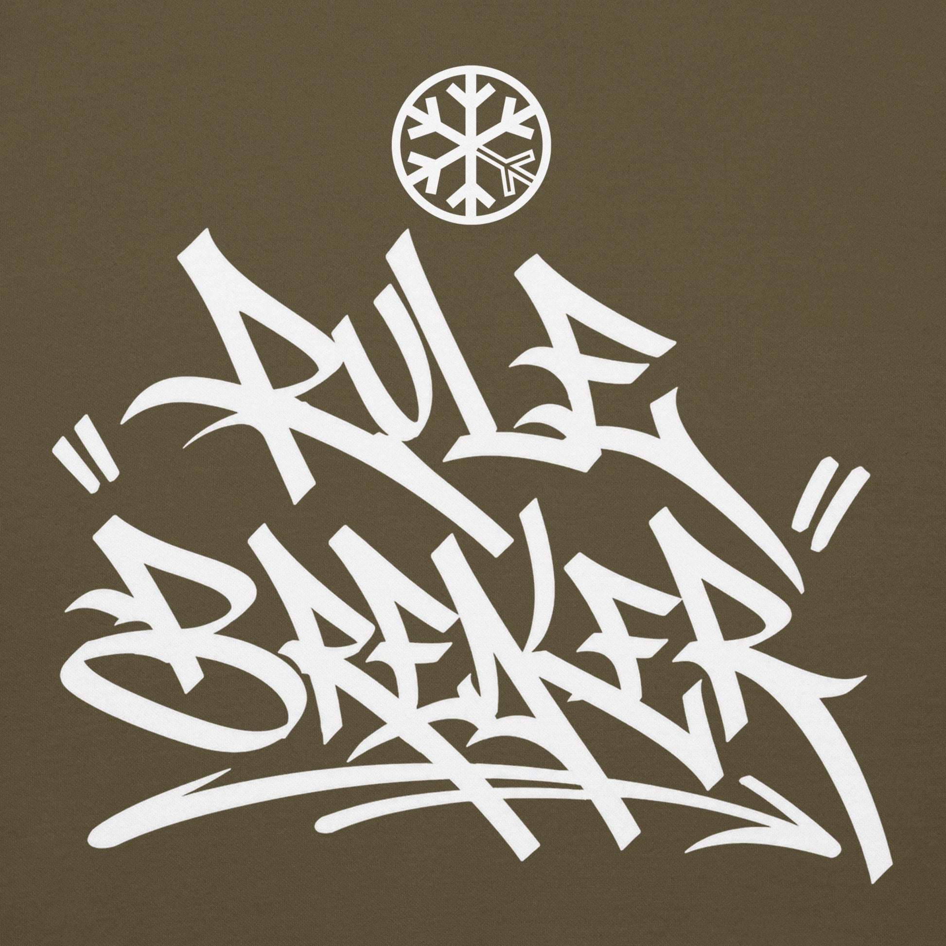 Military Green-Rule Breaker Graffiti Tag Hoodie from B.Different Clothing, front graphic, graffiti-inspired streetwear