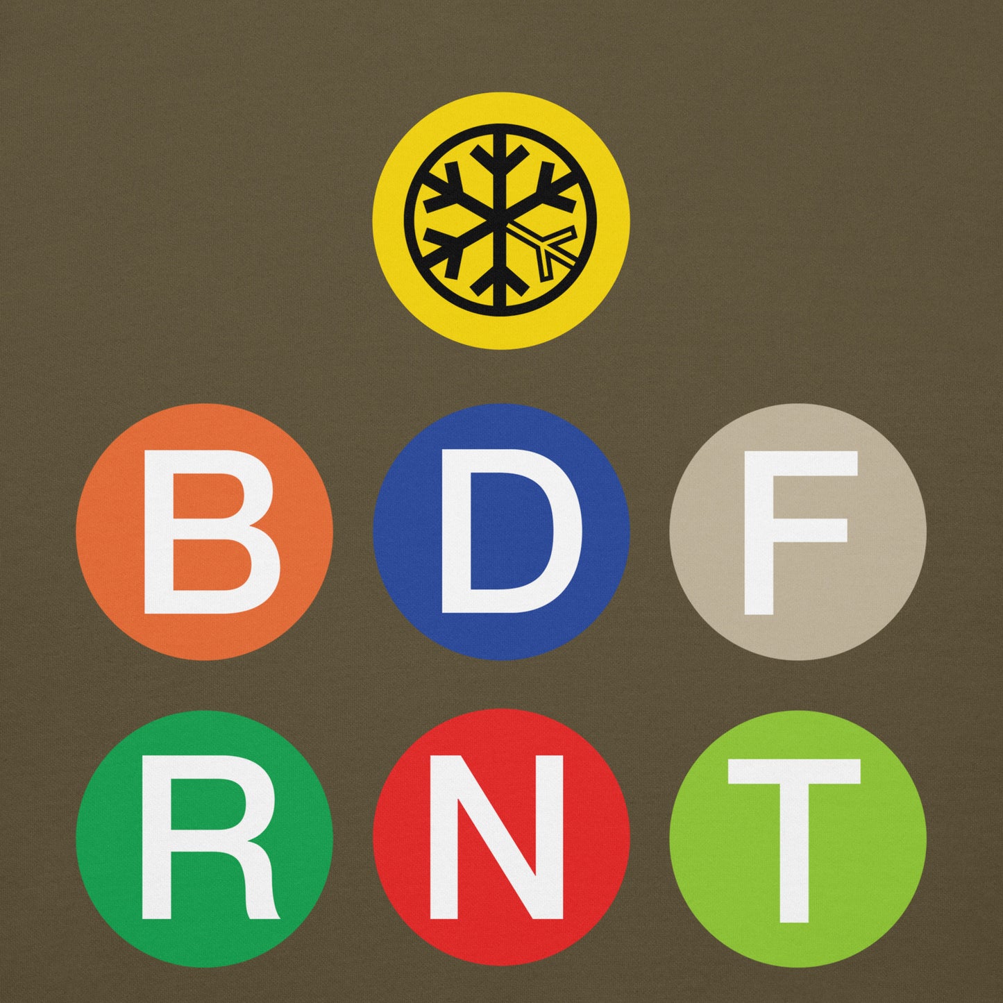 Military Green-BDFRNT NYC Subway Hoodie from B.Different Clothing, front graphic, graffiti-inspired streetwear