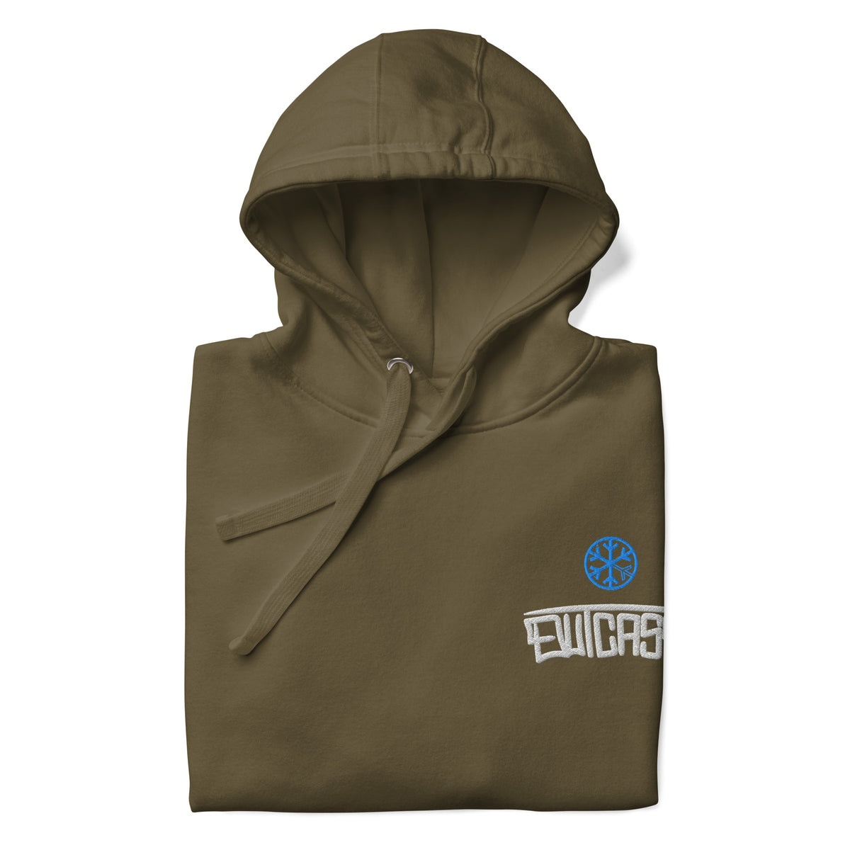 Army Green-Outcast Graffiti Tag Hoodie from B.Different Clothing, folded, graffiti-inspired streetwear