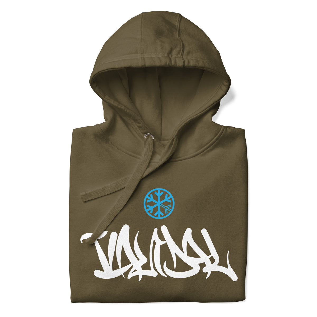 Military Green-Vandal Graffiti Tag Hoodie from B.Different Clothing, folded, graffiti-inspired streetwear