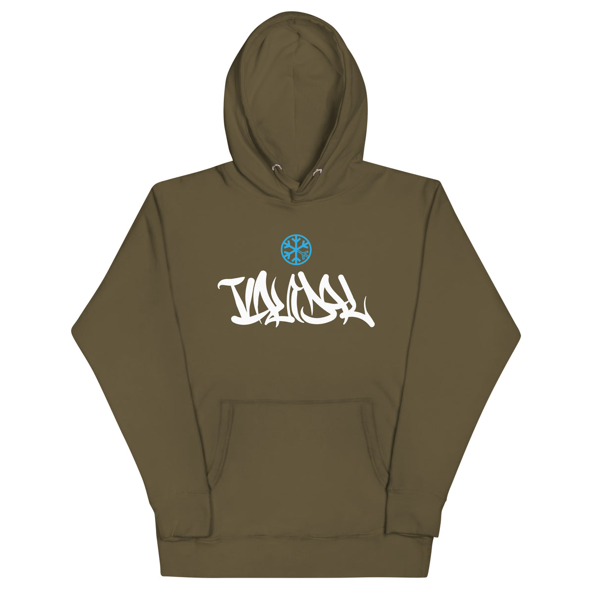 Military Green-Vandal Graffiti Tag Hoodie from B.Different Clothing, front view, graffiti-inspired streetwear