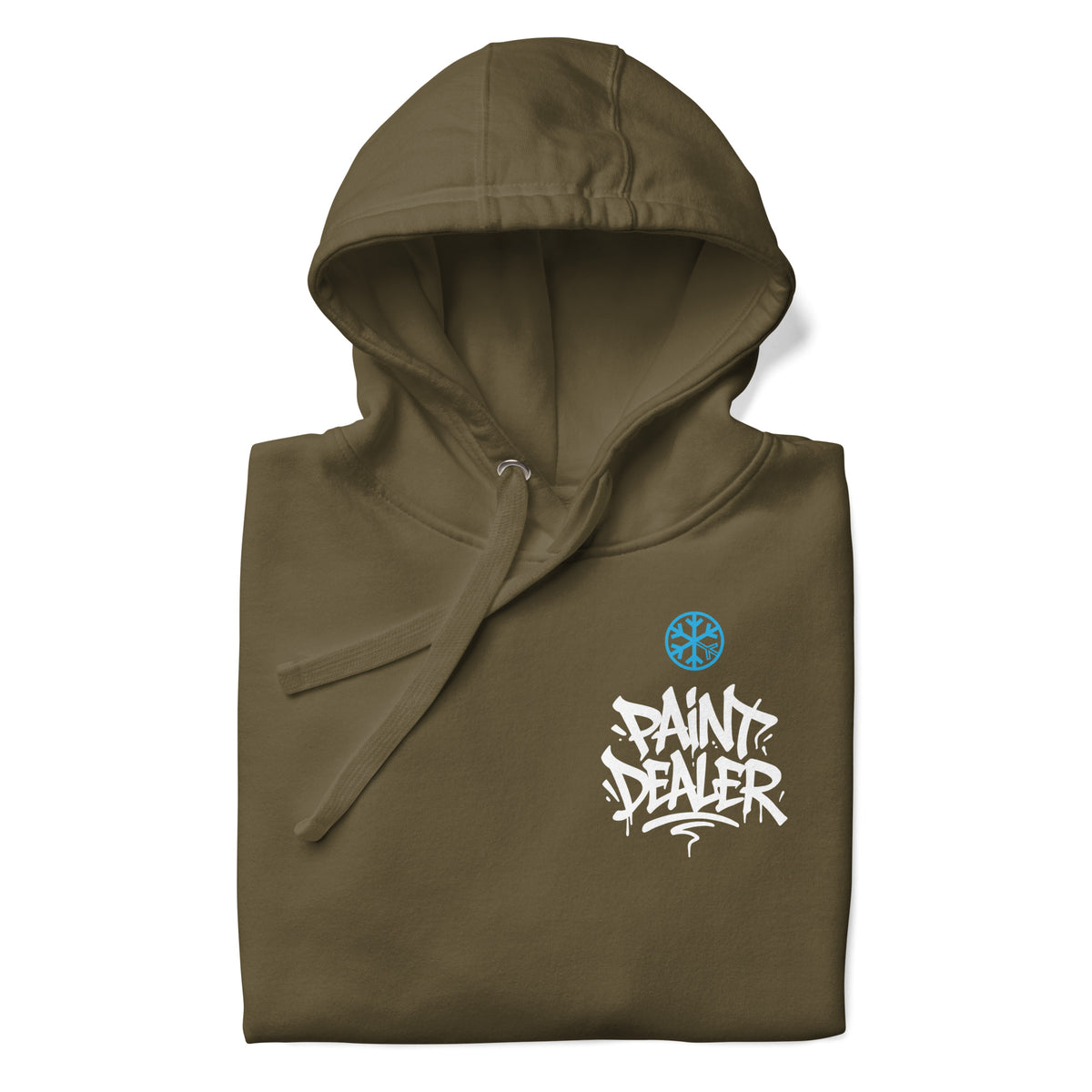 Army Green-Paint Dealer Graffiti Character Hoodie from B.Different Clothing, folded, graffiti-inspired streetwear