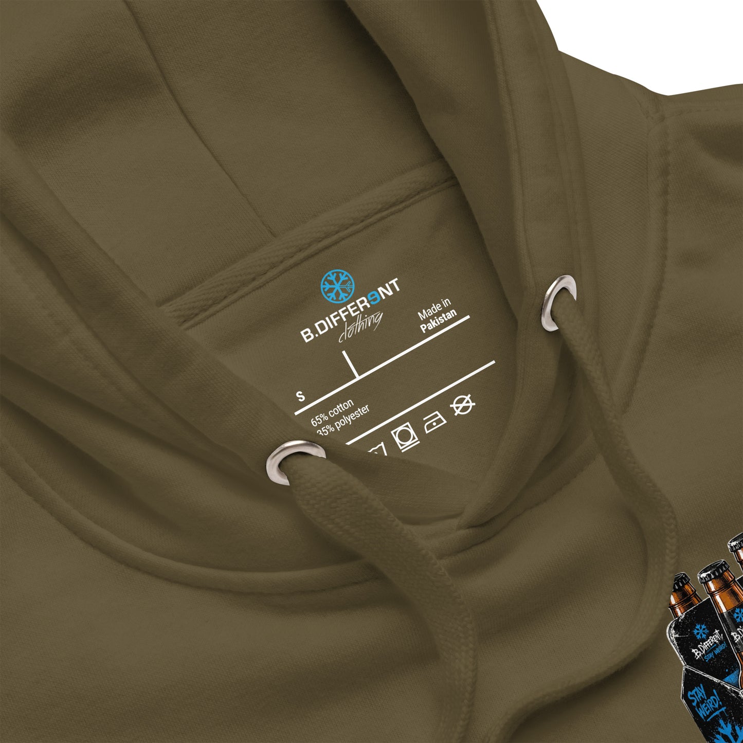 Army Green-Six Pack Beer Graffiti Hoodie from B.Different Clothing, collar, graffiti-inspired streetwear
