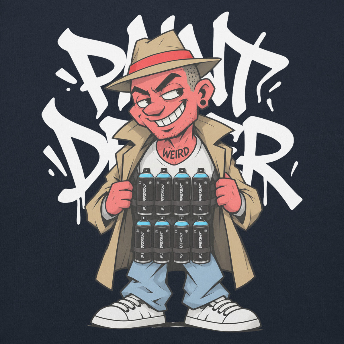Navy-Paint Dealer Graffiti Character Hoodie from B.Different Clothing, graphic, graffiti-inspired streetwear