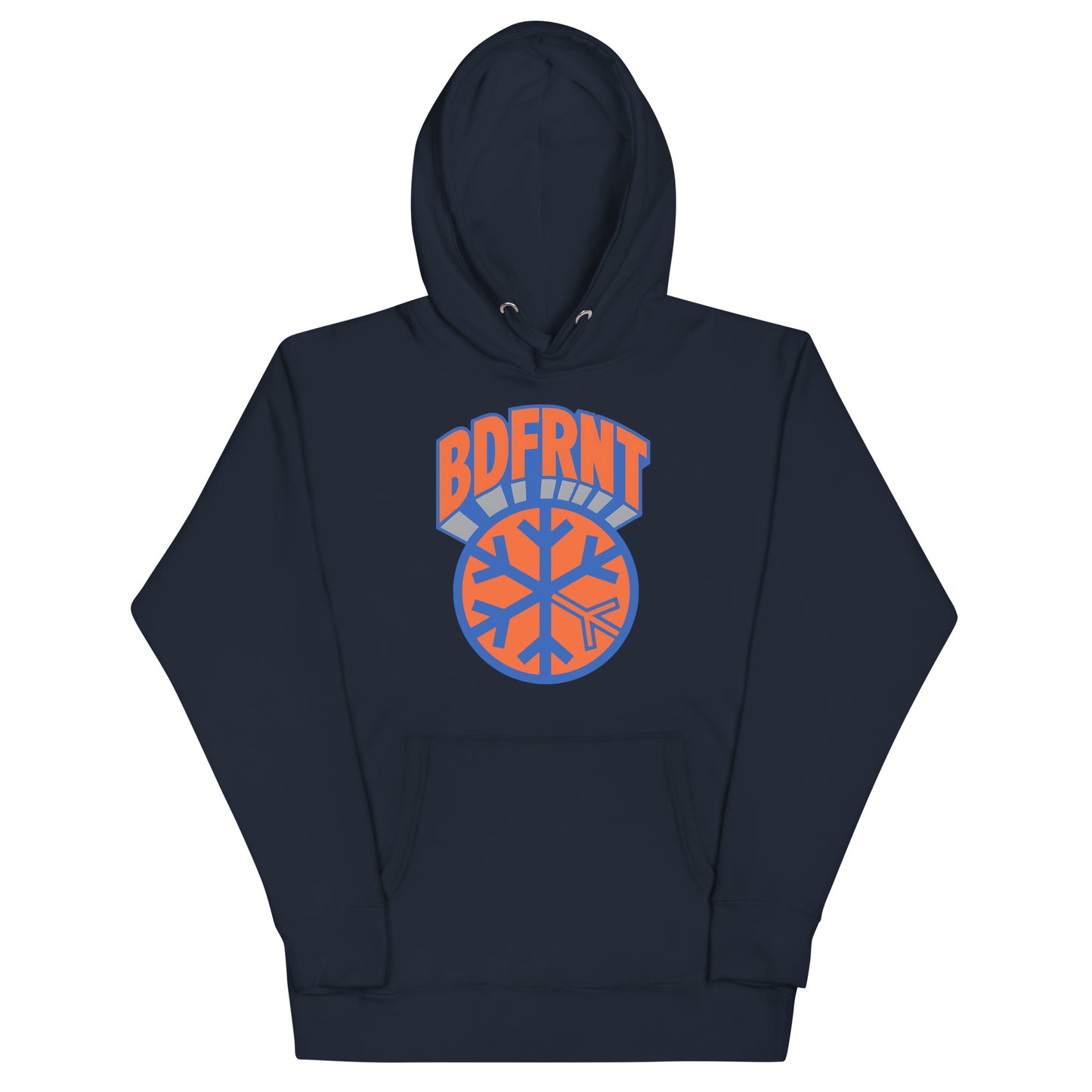 Navy-BDFRNT Logo 1989 Hoodie from B.Different Clothing, front view, graffiti-inspired streetwear
