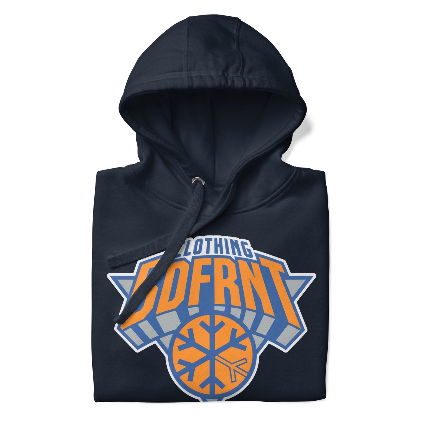 Navy-BDFRNT Logo 2011 Hoodie from B.Different Clothing, folded, graffiti-inspired streetwear