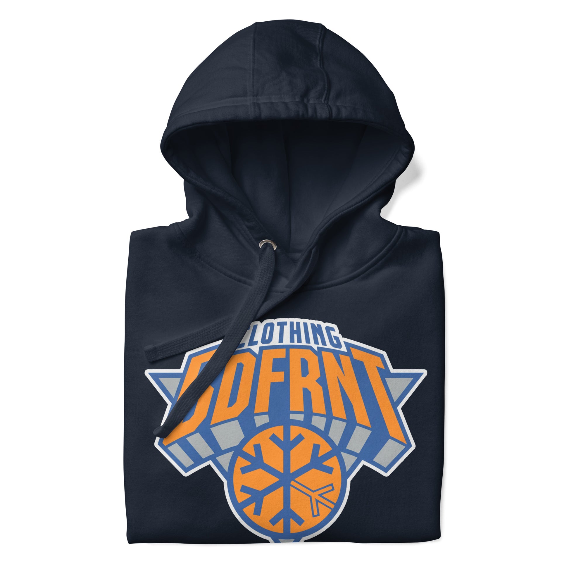 Navy-BDFRNT Logo 2011 Hoodie from B.Different Clothing, folded, graffiti-inspired streetwear