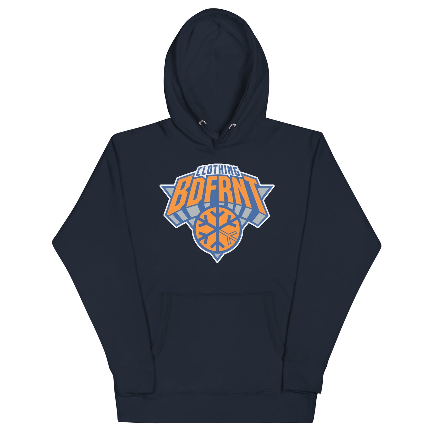 Navy-BDFRNT Logo 2011 Hoodie from B.Different Clothing, front view, graffiti-inspired streetwear