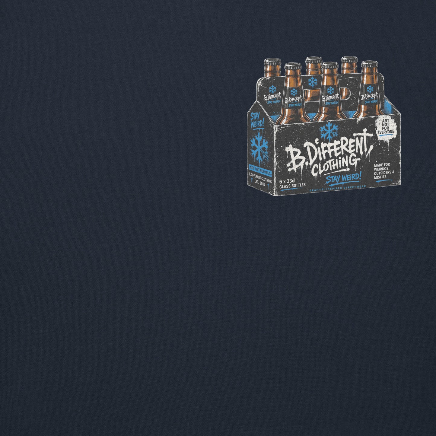Navy-Six Pack Beer Graffiti Hoodie from B.Different Clothing, front graphic, graffiti-inspired streetwear