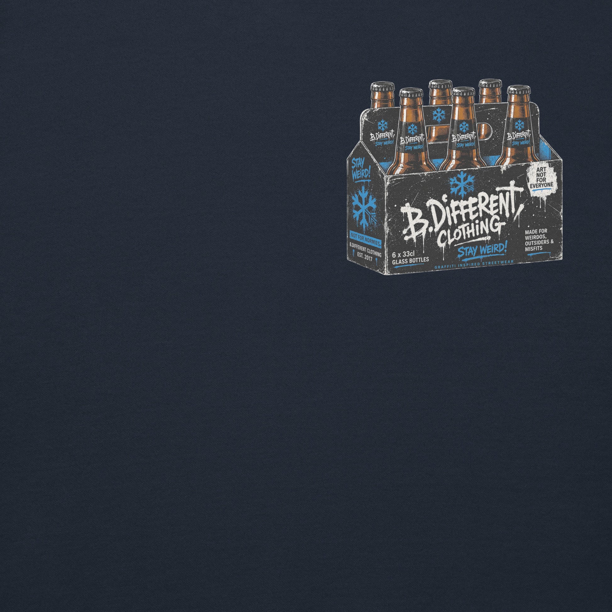 Navy-Six Pack Beer Graffiti Hoodie from B.Different Clothing, front graphic, graffiti-inspired streetwear