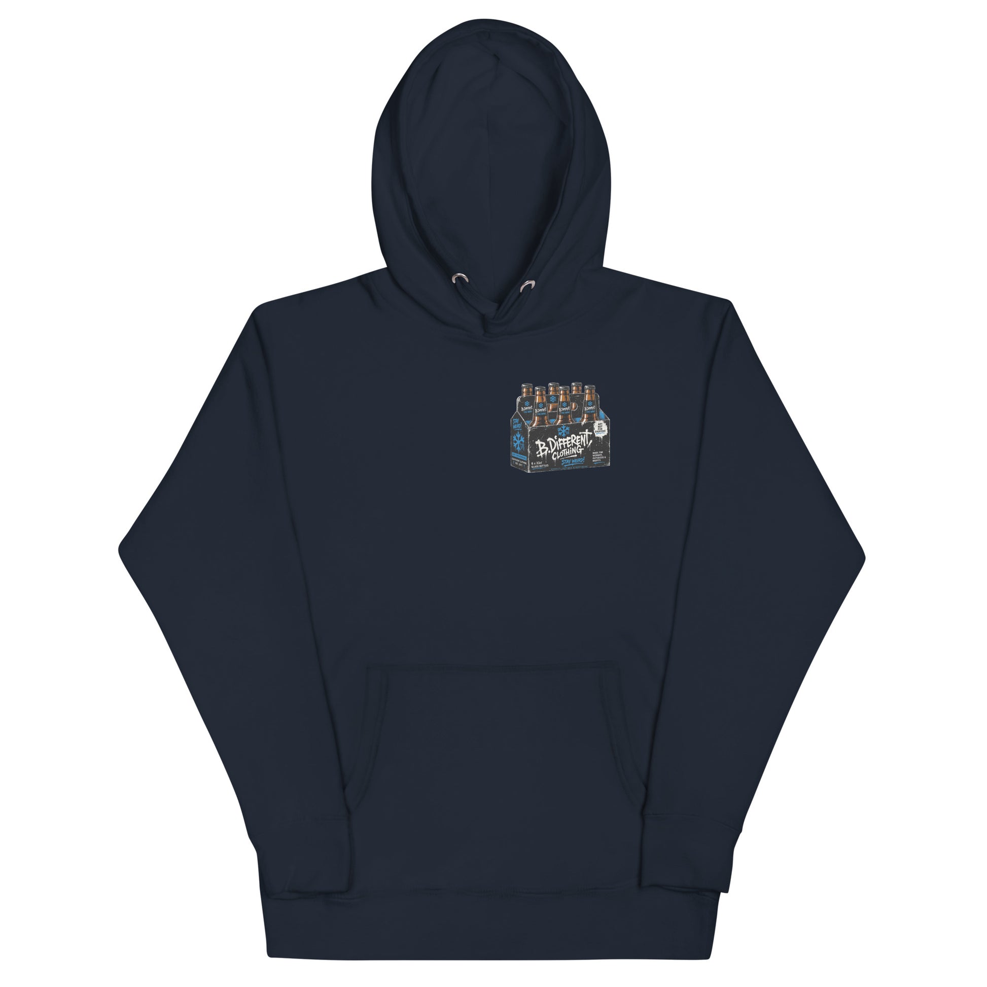 Navy-Six Pack Beer Graffiti Hoodie from B.Different Clothing, front view, graffiti-inspired streetwear