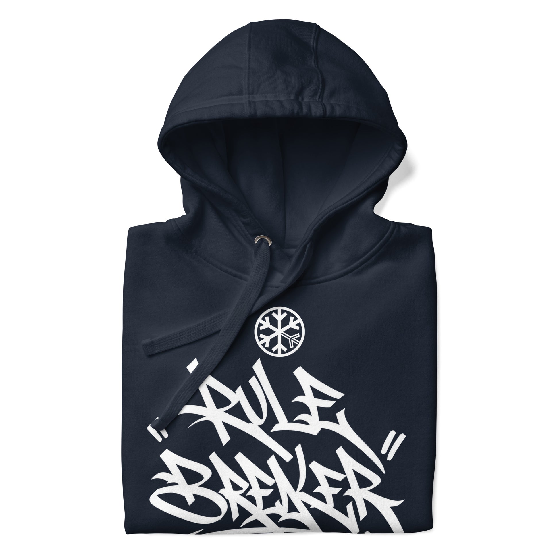 Navy Blazer-Rule Breaker Graffiti Tag Hoodie from B.Different Clothing, folded, graffiti-inspired streetwear