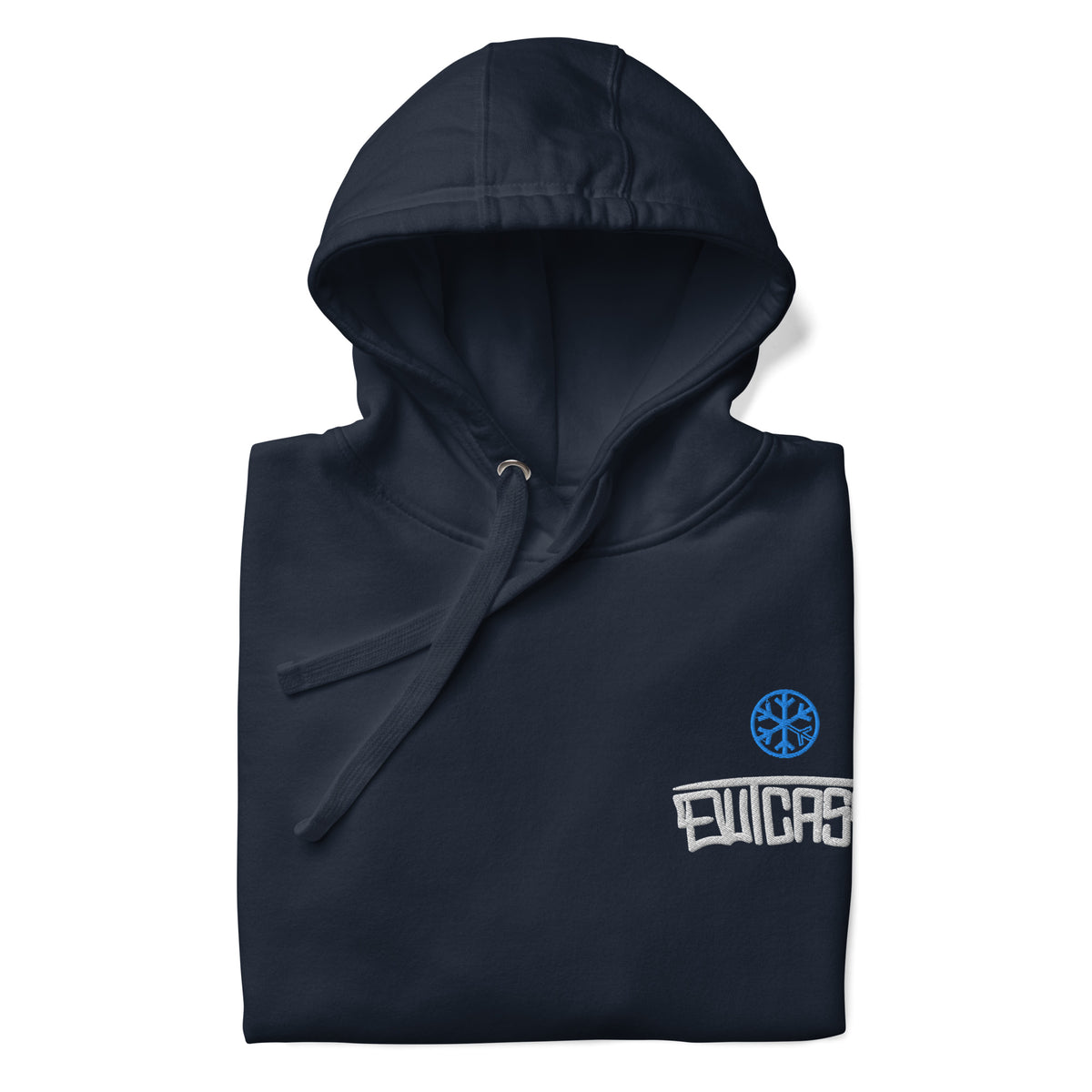 Navy-Outcast Graffiti Tag Hoodie from B.Different Clothing, folded, graffiti-inspired streetwear