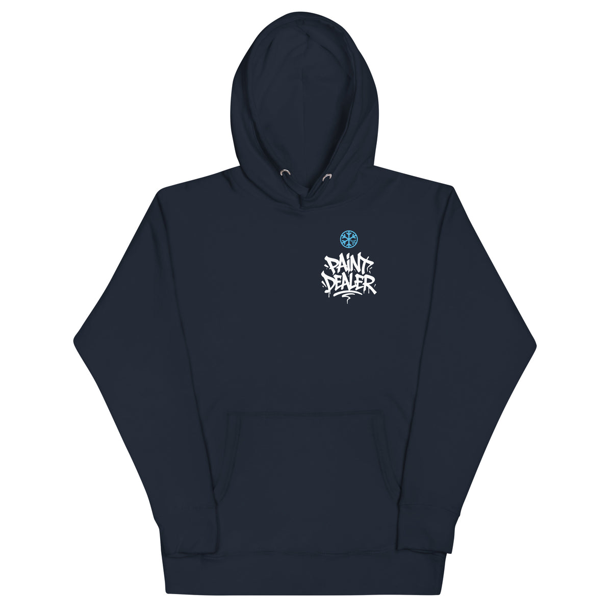 Navy-Paint Dealer Graffiti Character Hoodie from B.Different Clothing, front view, graffiti-inspired streetwear