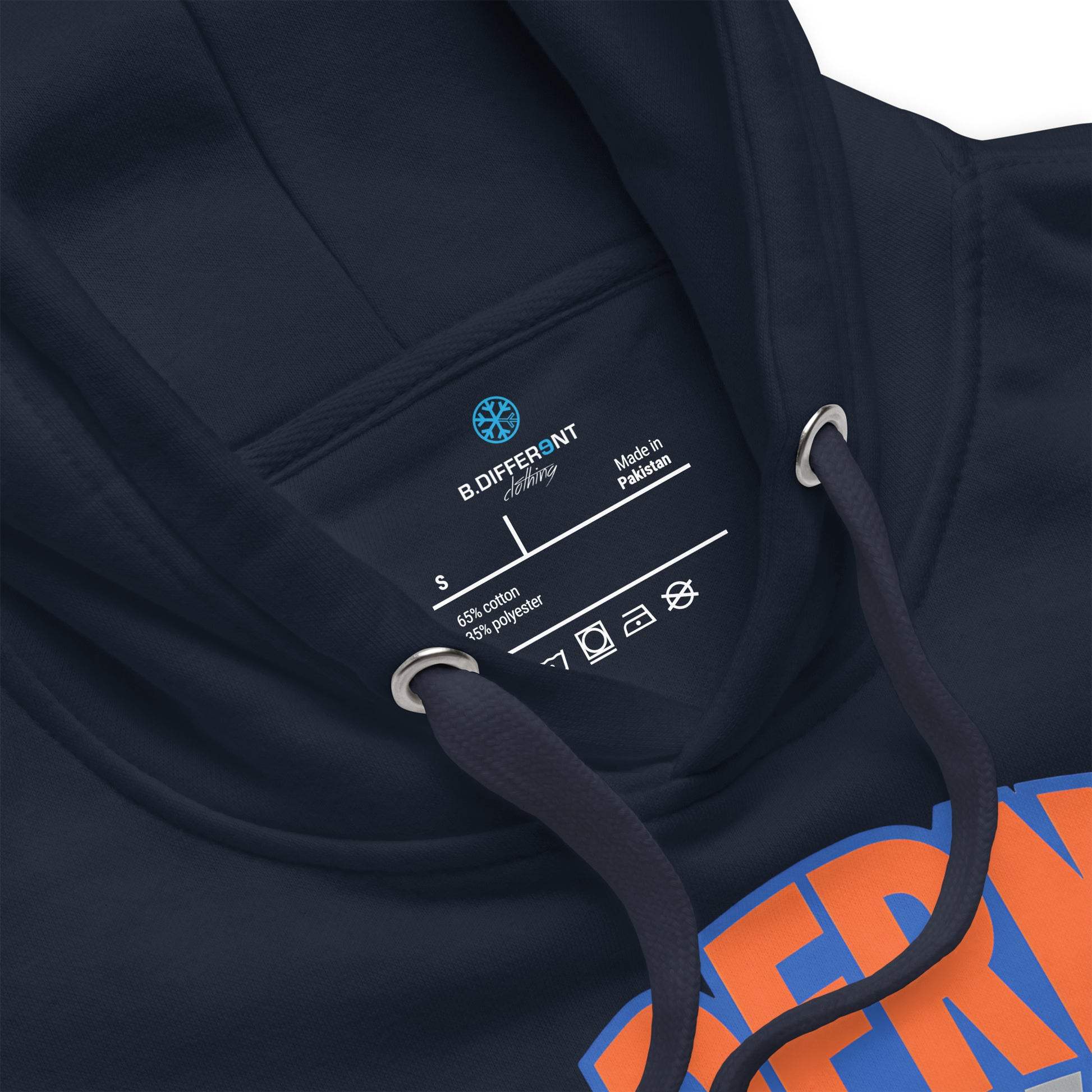 Navy-BDFRNT Logo 1989 Hoodie from B.Different Clothing, collar, graffiti-inspired streetwear