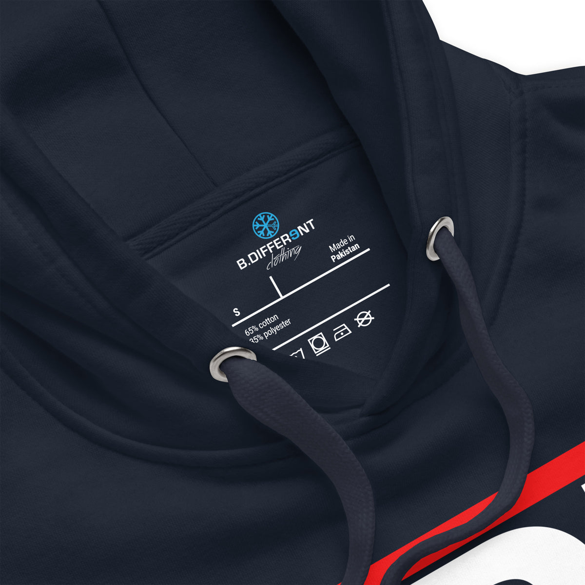 Navy Blazer-BDFRNT OG Logo Hoodie from B.Different Clothing, collar, graffiti-inspired streetwear