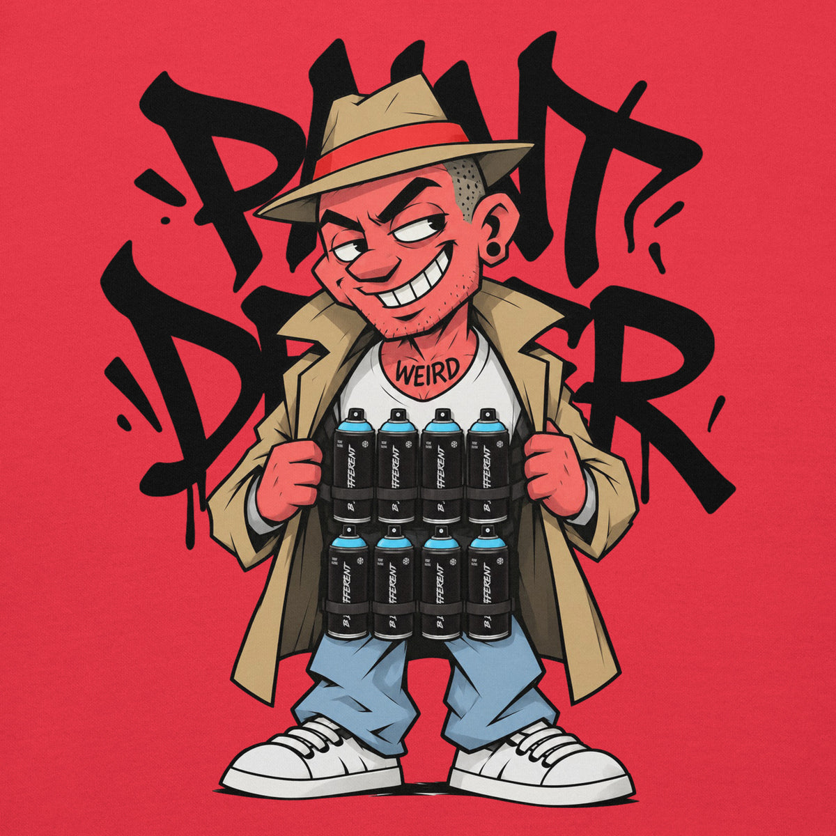 Red-Paint Dealer Graffiti Character Hoodie from B.Different Clothing, graphic, graffiti-inspired streetwear