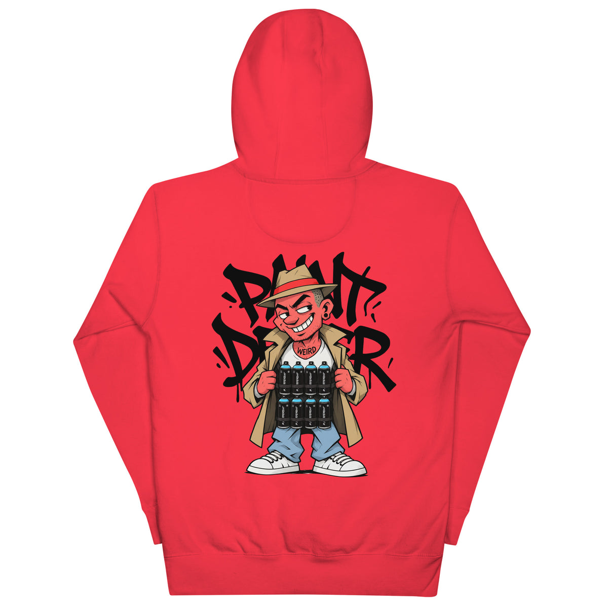 Red-Paint Dealer Graffiti Character Hoodie from B.Different Clothing, back view, graffiti-inspired streetwear