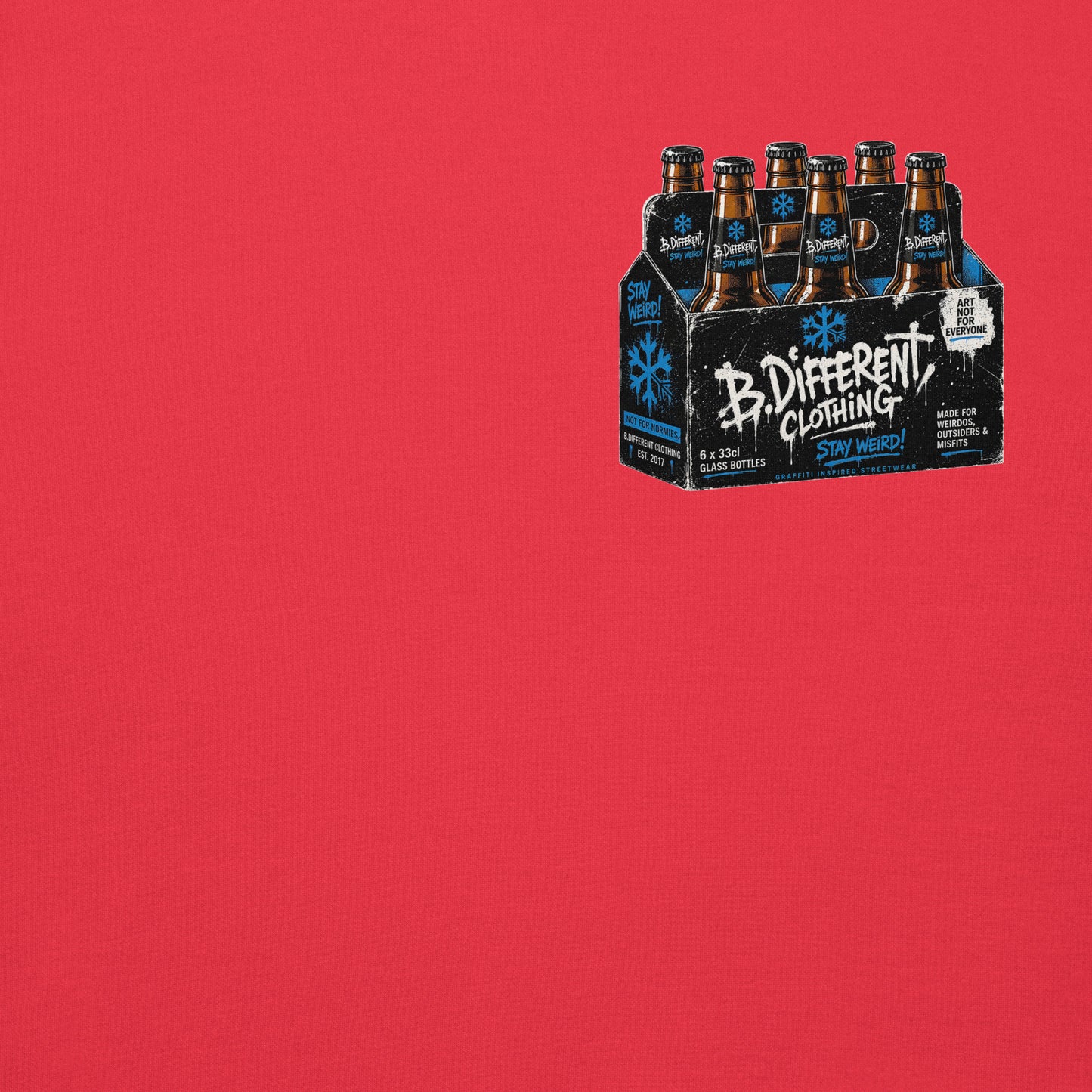Red-Six Pack Beer Graffiti Hoodie from B.Different Clothing, front graphic, graffiti-inspired streetwear