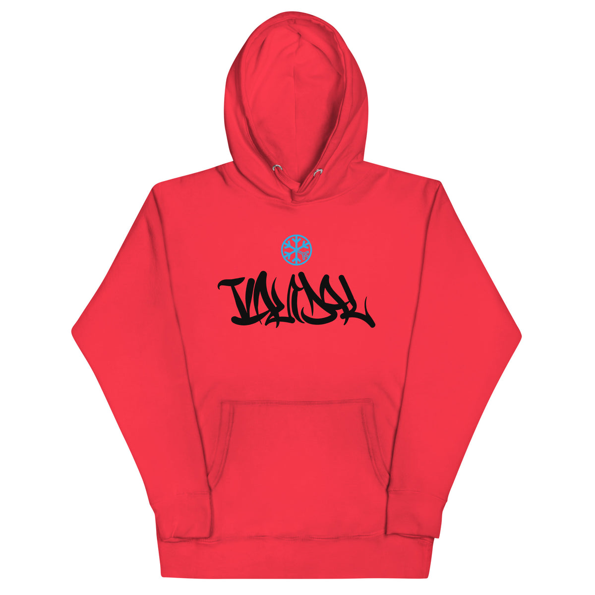 Team Red-Vandal Graffiti Tag Hoodie from B.Different Clothing, front view, graffiti-inspired streetwear