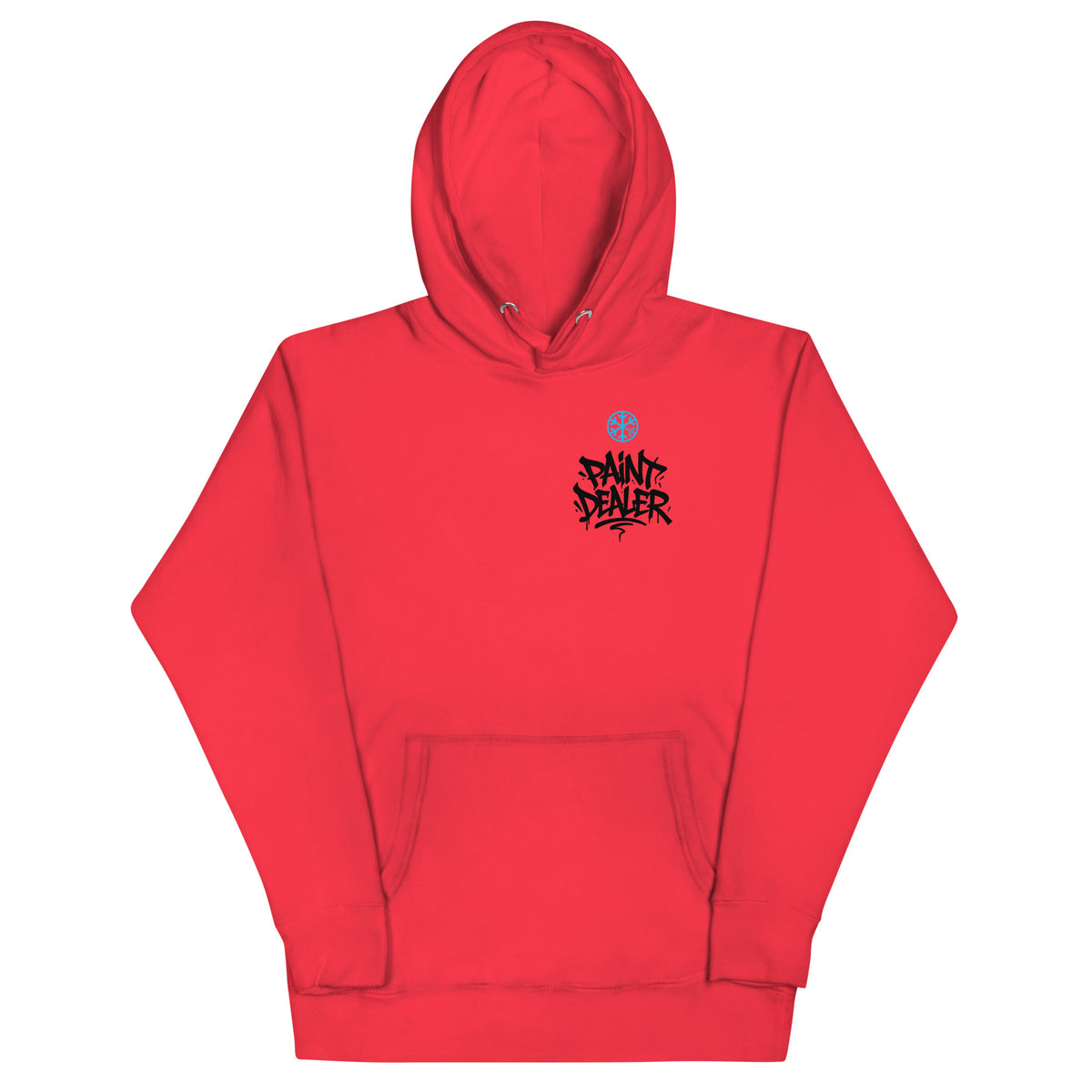 Red-Paint Dealer Graffiti Character Hoodie from B.Different Clothing, front view, graffiti-inspired streetwear