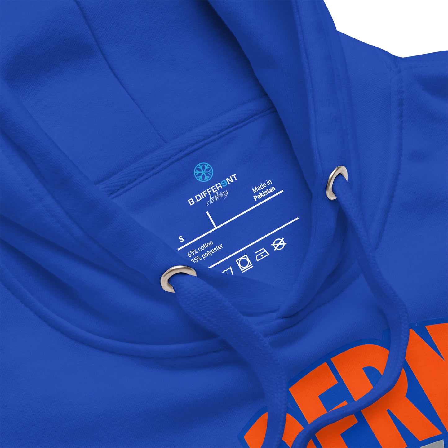 Blue-BDFRNT Logo 1989 Hoodie from B.Different Clothing, collar, graffiti-inspired streetwear