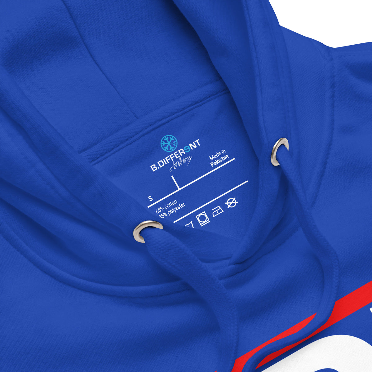 Team Royal-BDFRNT OG Logo Hoodie from B.Different Clothing, collar, graffiti-inspired streetwear