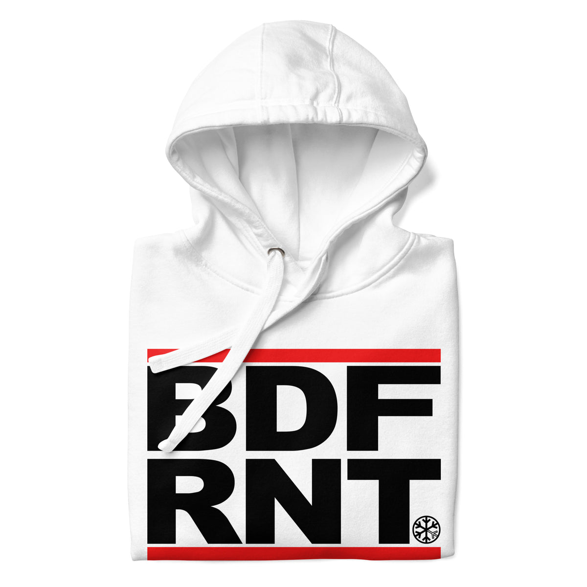 White-BDFRNT OG Logo Hoodie from B.Different Clothing, folded, graffiti-inspired streetwear