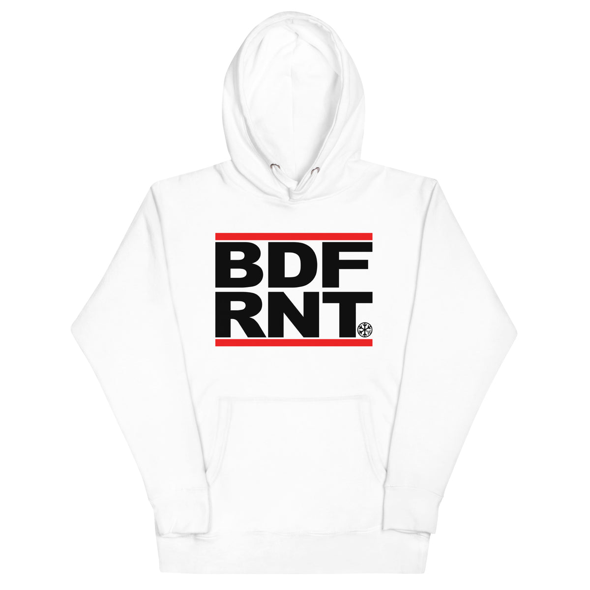 White-BDFRNT OG Logo Hoodie from B.Different Clothing, front view, graffiti-inspired streetwear