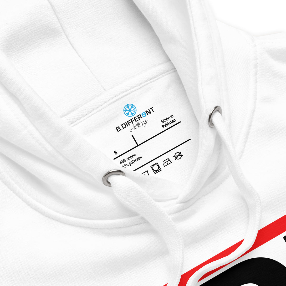 White-BDFRNT OG Logo Hoodie from B.Different Clothing, collar, graffiti-inspired streetwear