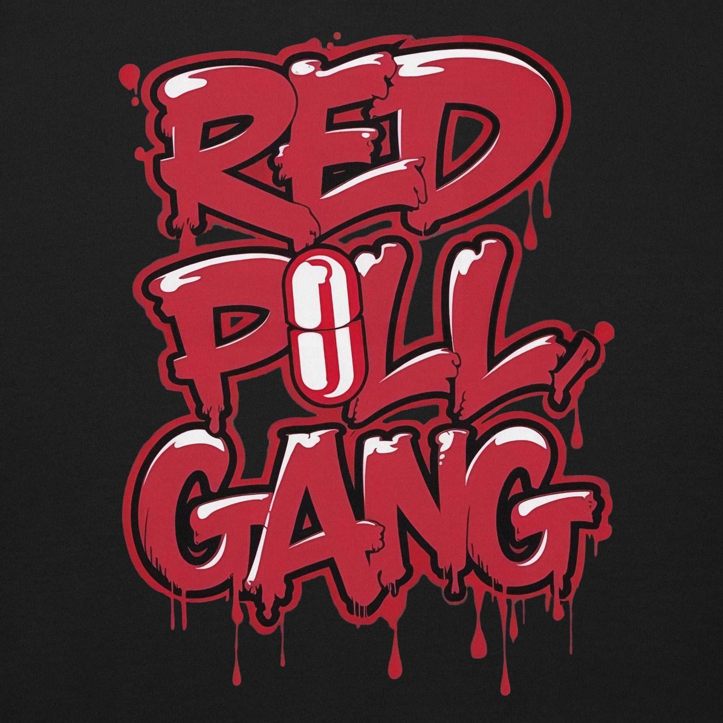 graphic of red pill gang sweatshirt black B.Different Clothing graffiti street art inspired independent streetwear 