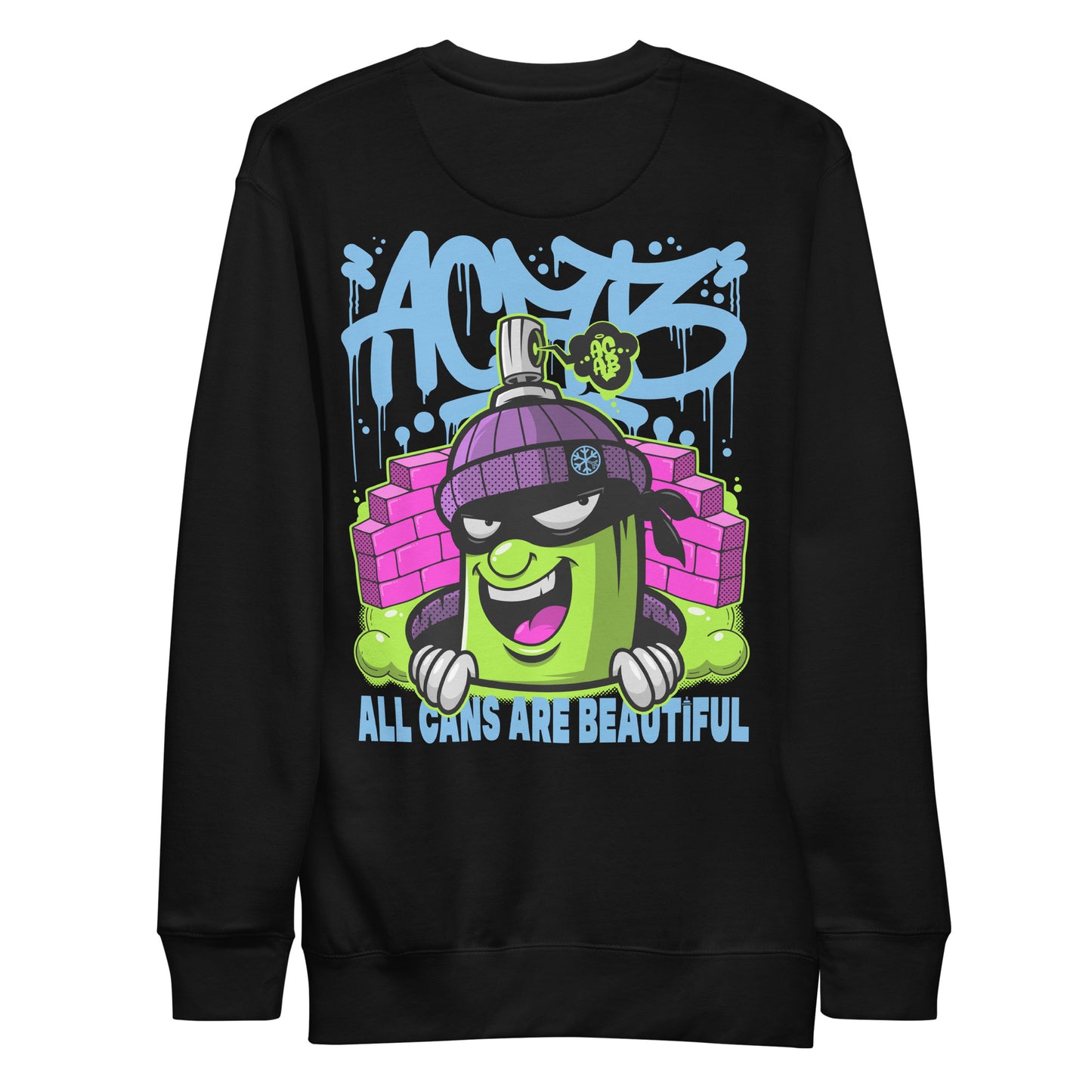 Black-ACAB Graffiti Character Sweatshirt from B.Different Clothing, back view, graffiti-inspired streetwear