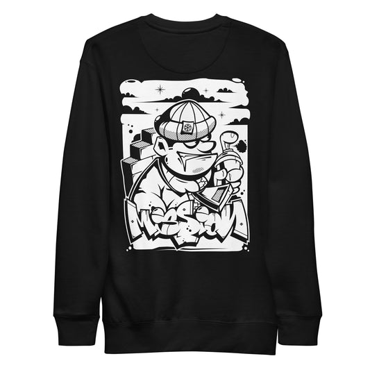 Black-Mission Graffiti Character Sweatshirt from B.Different Clothing, back view, graffiti-inspired streetwear