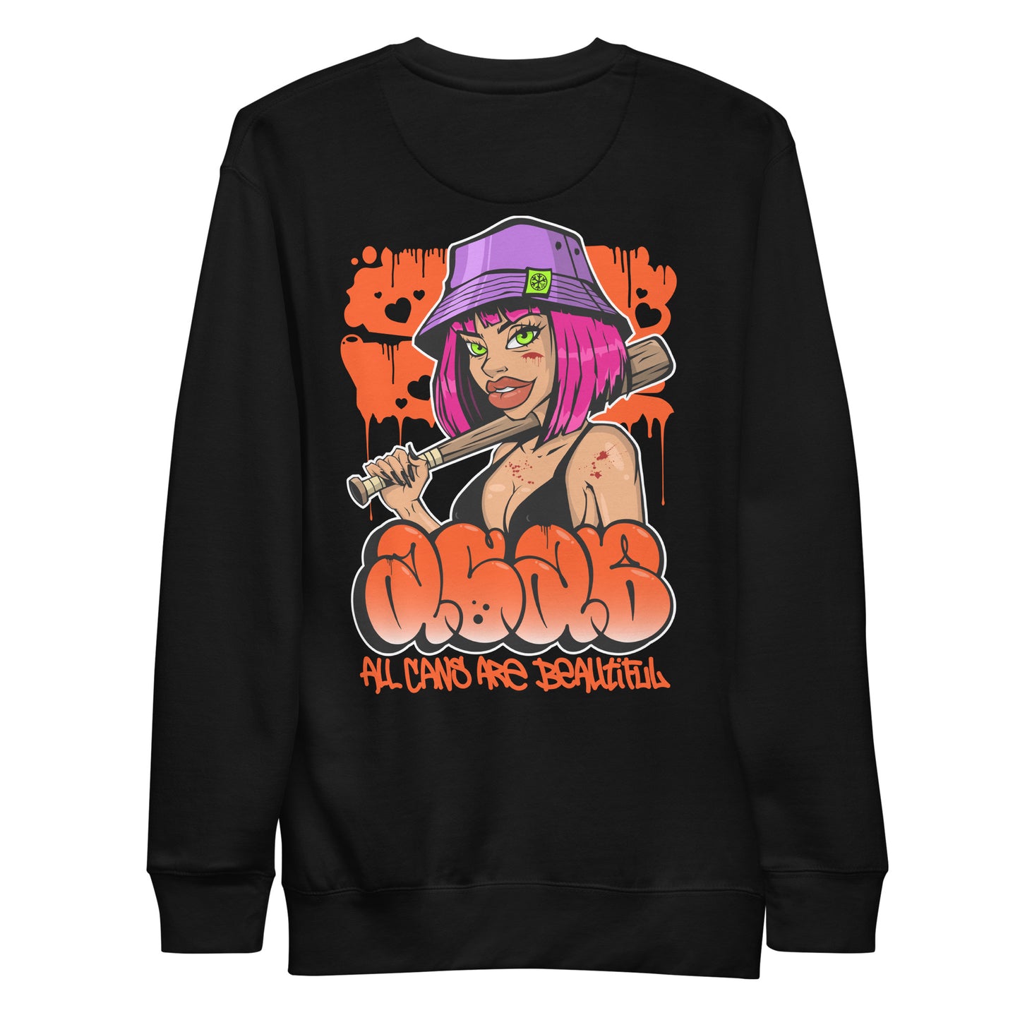 Black-ACAB Girl Graffiti Sweatshirt from B.Different Clothing, back view, graffiti-inspired streetwear