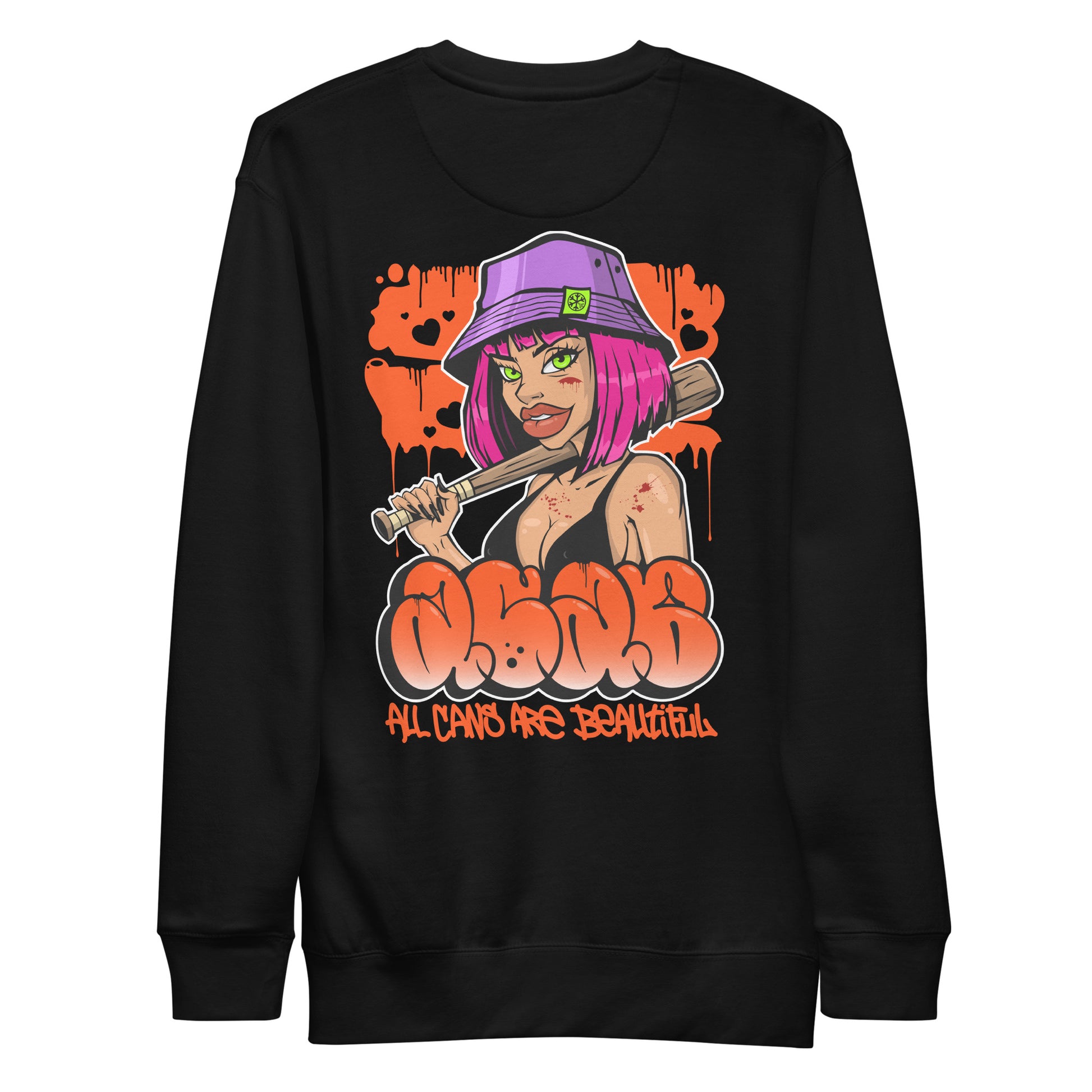 Black-ACAB Girl Graffiti Sweatshirt from B.Different Clothing, back view, graffiti-inspired streetwear