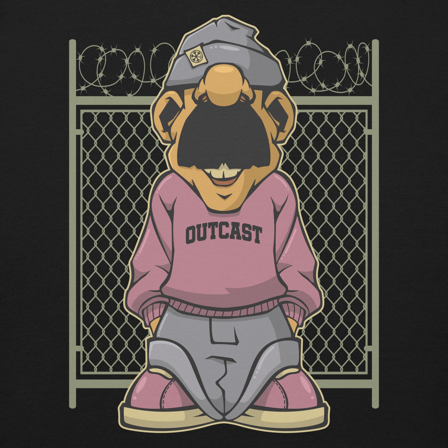 Black-Outcast Graffiti Character Sweatshirt from B.Different Clothing, graphic, graffiti-inspired streetwear